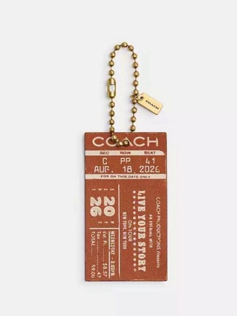 COACH Gold-Tone Leather Ticket Keychain